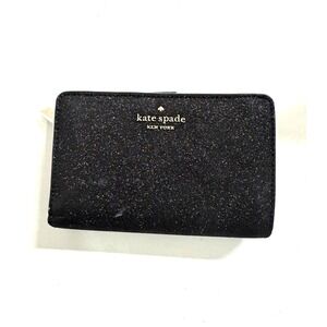 Kate Spade Glimmer Glitter Medium Compact Bifold Wallet Black